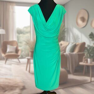 Green Drape-Neck Dress with Side-Ruching